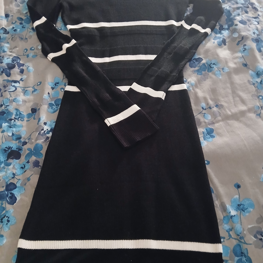 NWOT/ Timing Black and White Long Sleeve Dress W/ Sheer Areas.
